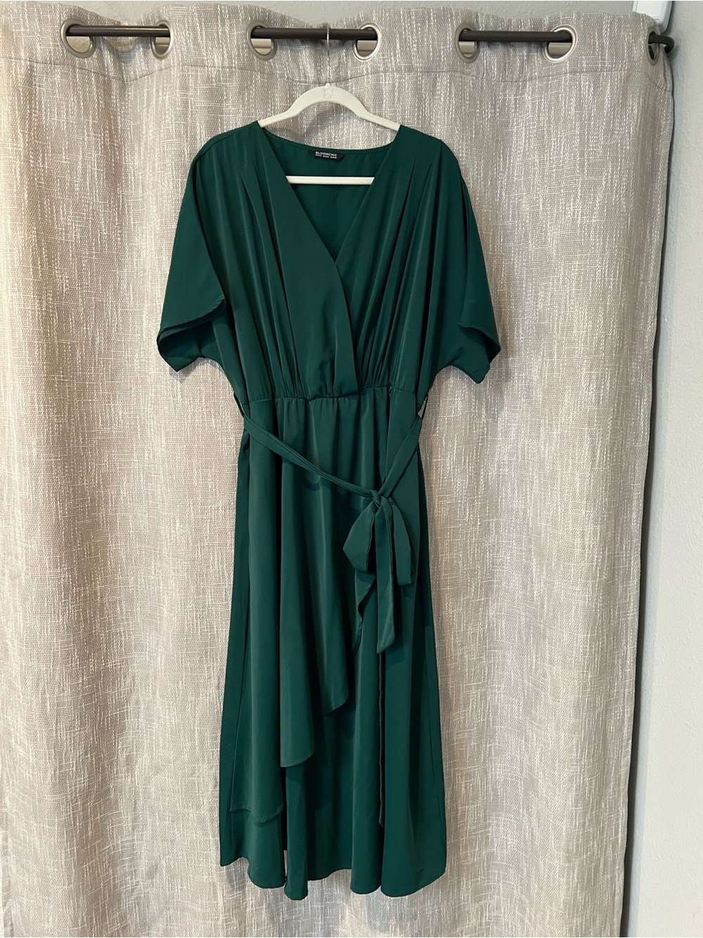 BloomChic Dolman Sleeve Belted Surplice Neck Flutter Dress Dark Green 2X